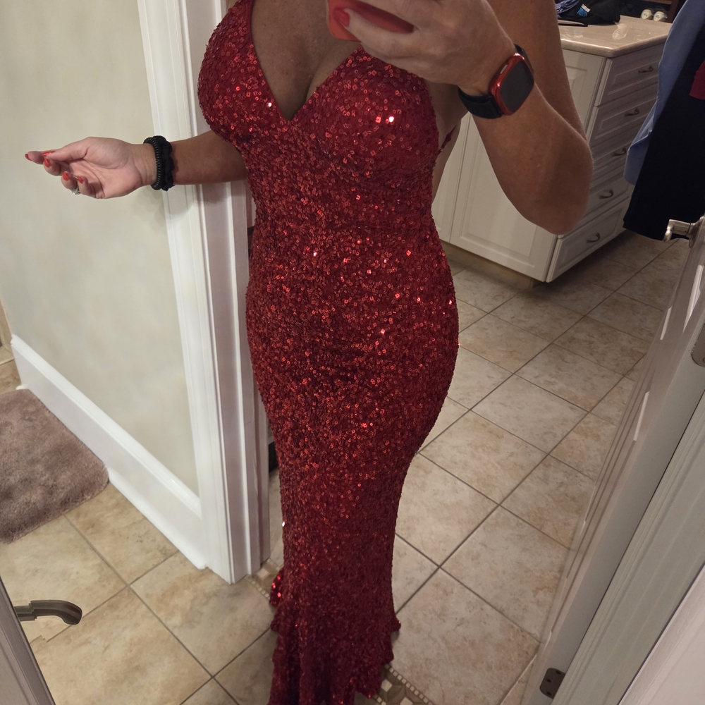 SCALA Elegant Red Sequin Evening Gown